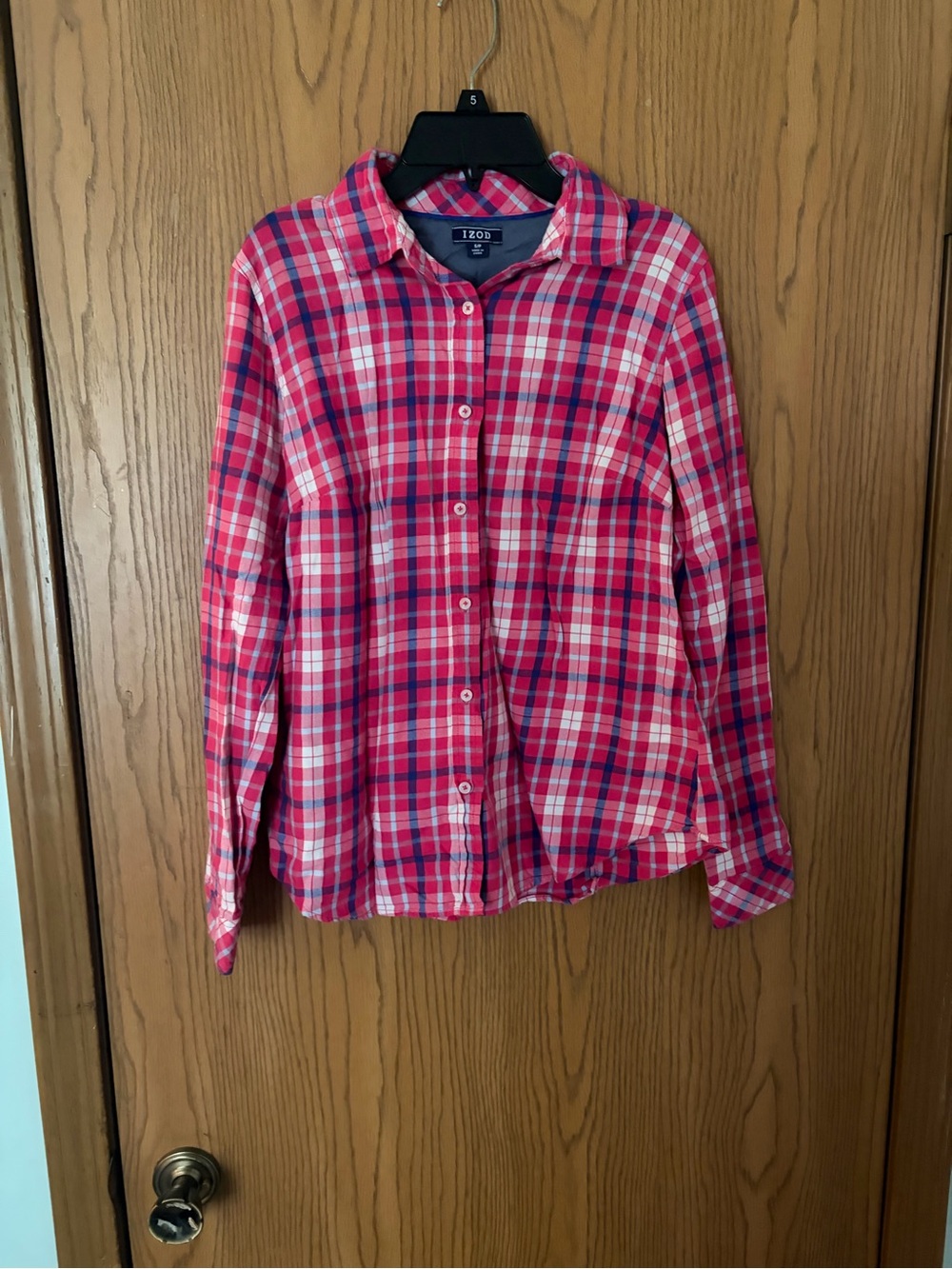 Izod Pink and White Plaid Long-Sleeve Button-Down Shirt